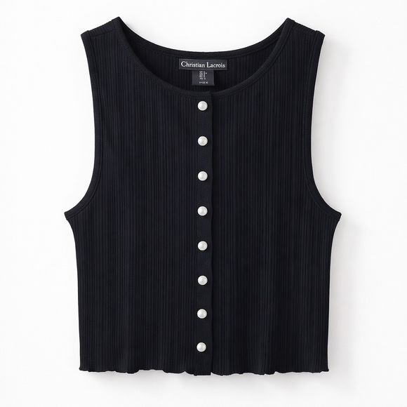 Christian Lacroix Black Pearl Button Ribbed Tank Top — Designer NWT - Picture 1 of 9